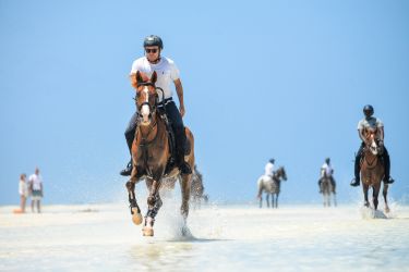 galop a cheval plage sable blanc eau lagon ocean indien zanzibar